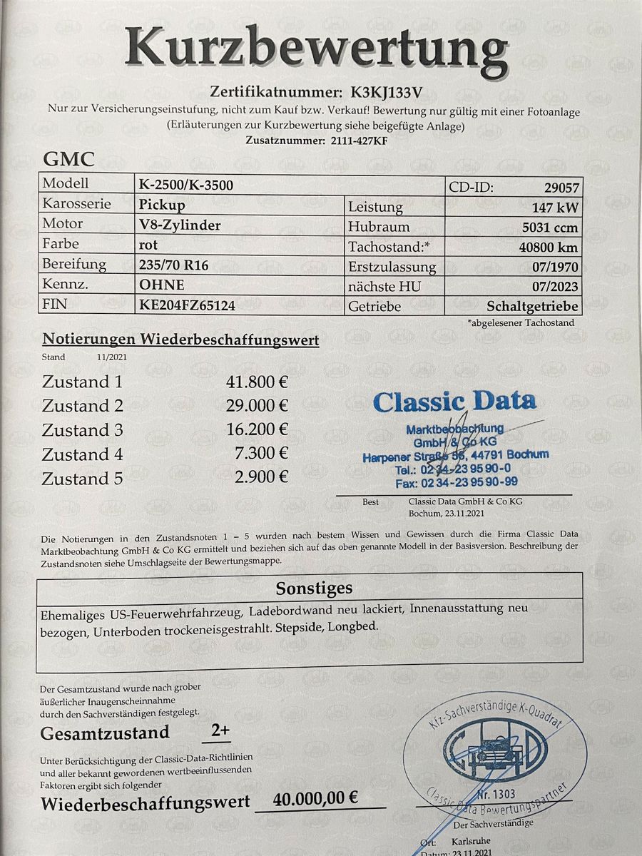 GMC Sierra Sierra, 2500, V8, Allrad, K20, original 40800 km