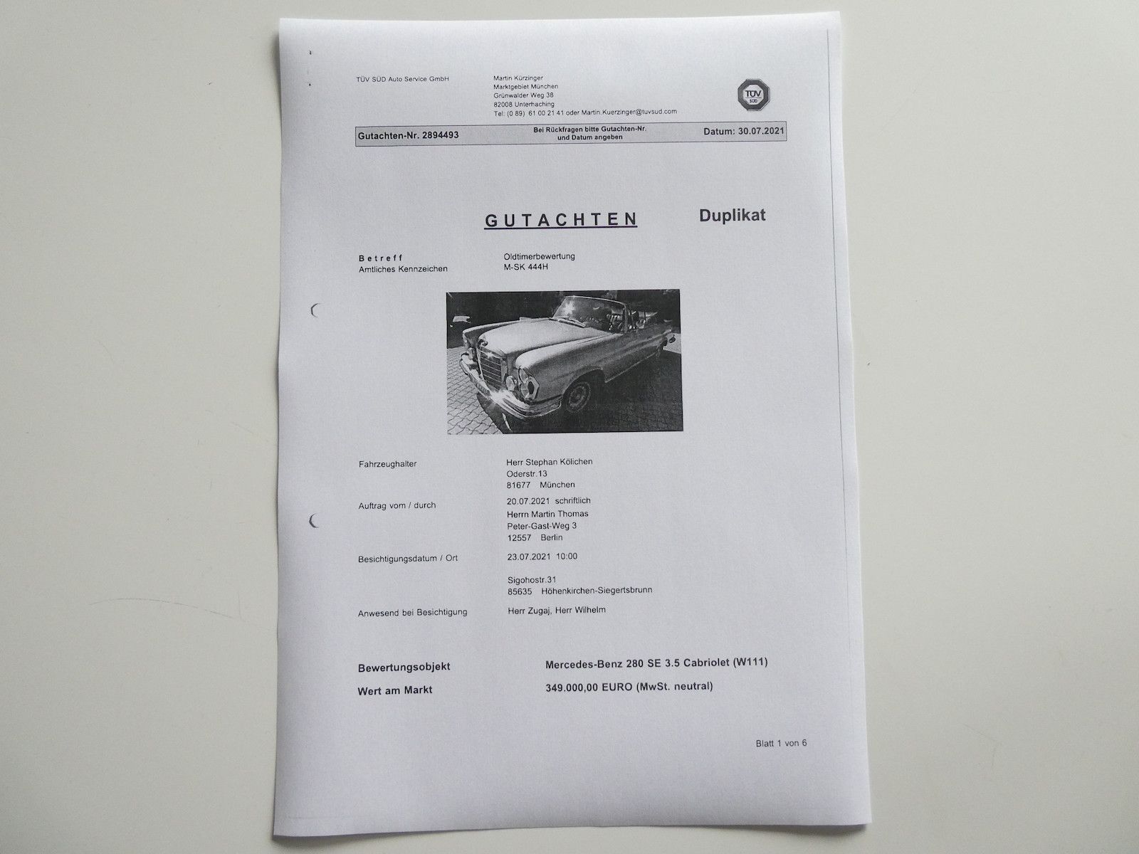 Mercedes-Benz 280 280 SE (W111) 3,5 Cabriolet, deutsche Auslieferu