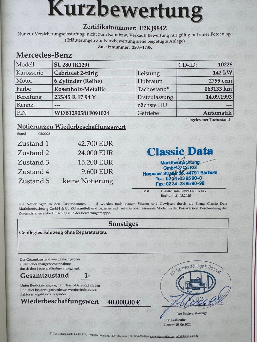 Mercedes-Benz SL 280 280 SL, 1.Hand, 64.000 km, mit Garantie