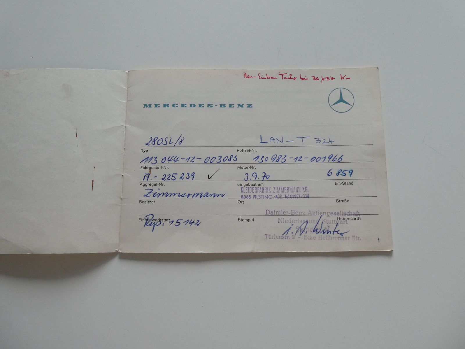 Mercedes-Benz SL 280 SL 280 Pagode, deutsche Erstauslieferung