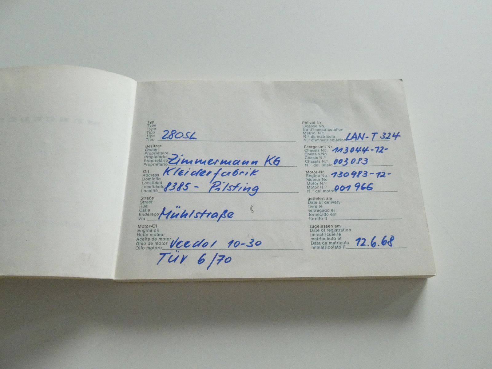 Mercedes-Benz SL 280 SL 280 Pagode, deutsche Erstauslieferung