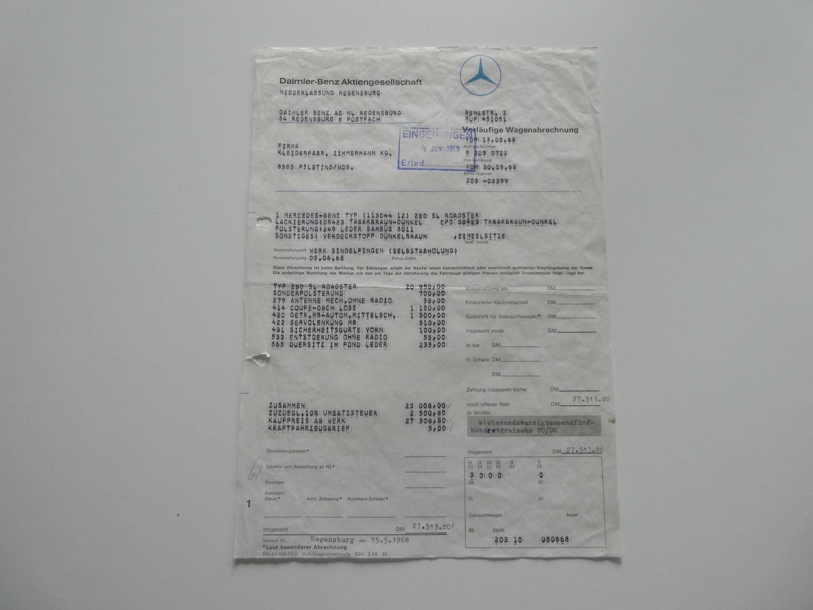 Mercedes-Benz SL 280 SL 280 Pagode, deutsche Erstauslieferung