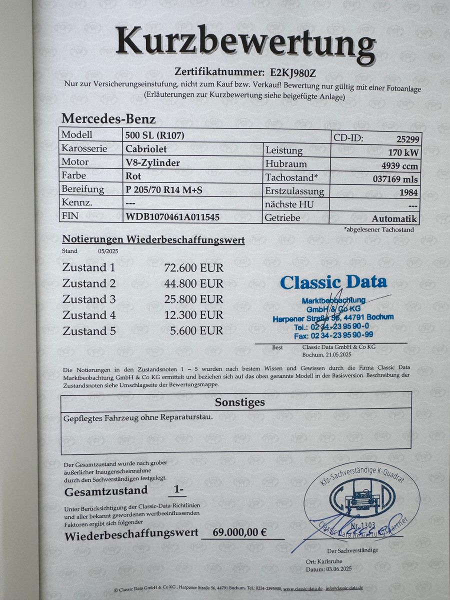Mercedes-Benz SL 500 500 SL, orig.59800 km,neuwertig,3 Jahre Garantie